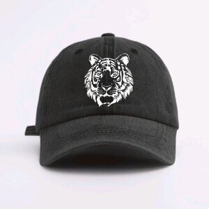 Printed tiger head washed baseball cap